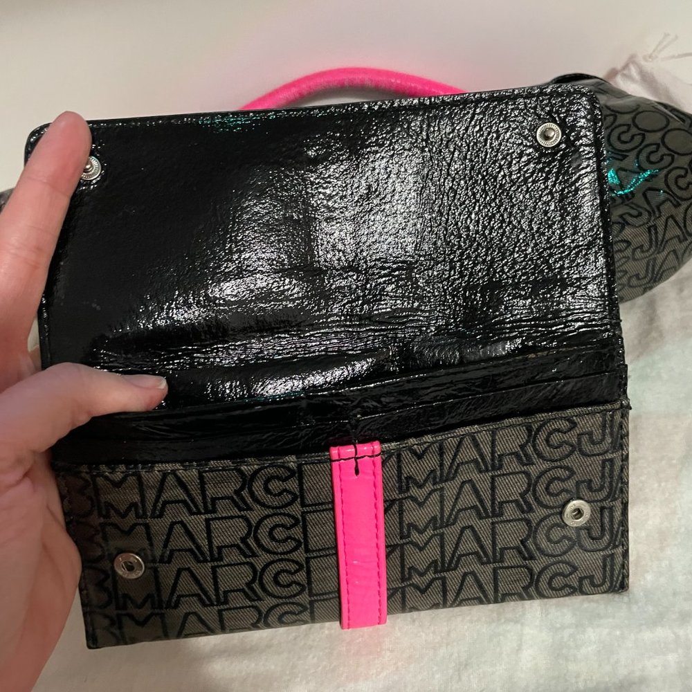 MARC JACOBS Early 2000s Vintage Bag & Wallet Set, Black & Pink w Silver Hardware - Picture 7 of 16